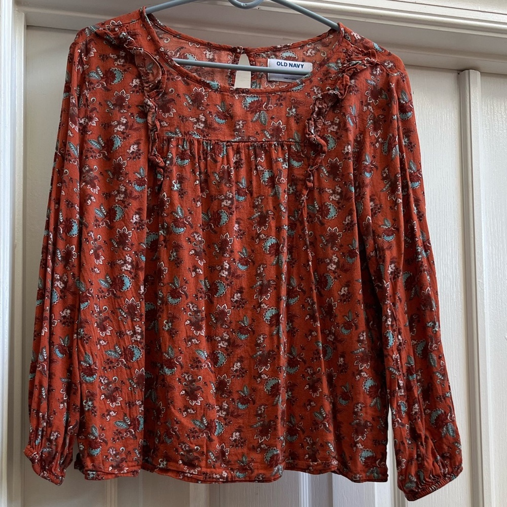 Old Navy Girls Rust Floral Blouse